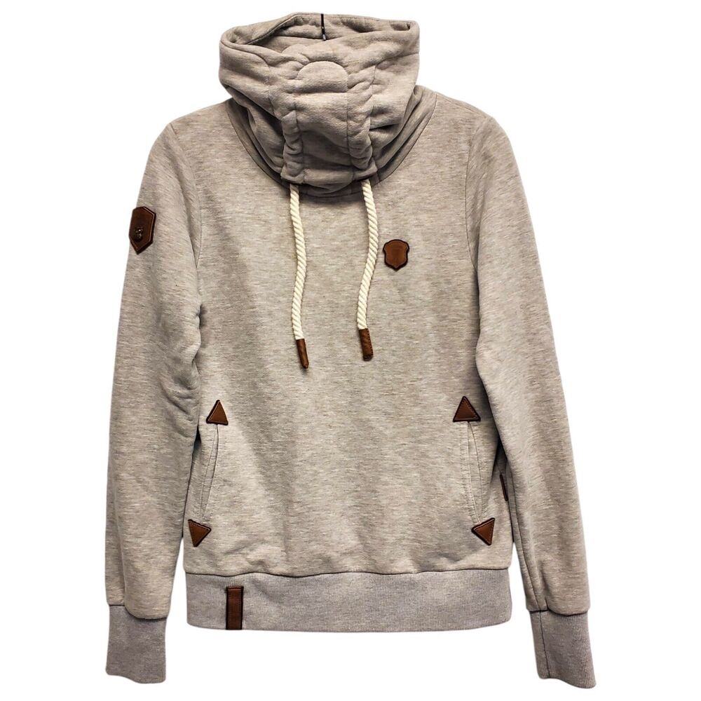 NAKETANO Sweater Adult Medium Gray Cowl Neck Pullover Drawstring Casual Outdoor